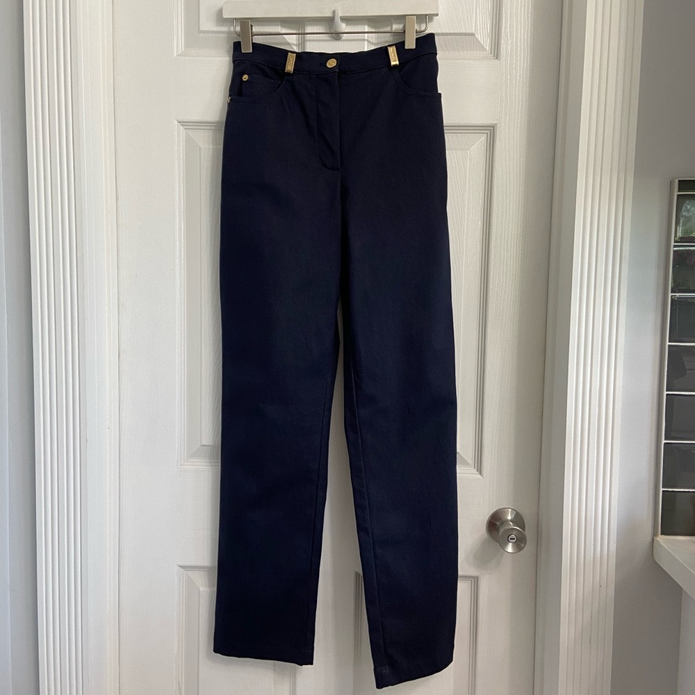 St. John Sport by Marie Gray Straight Leg Pants Size 2 Blue With Gold Accents